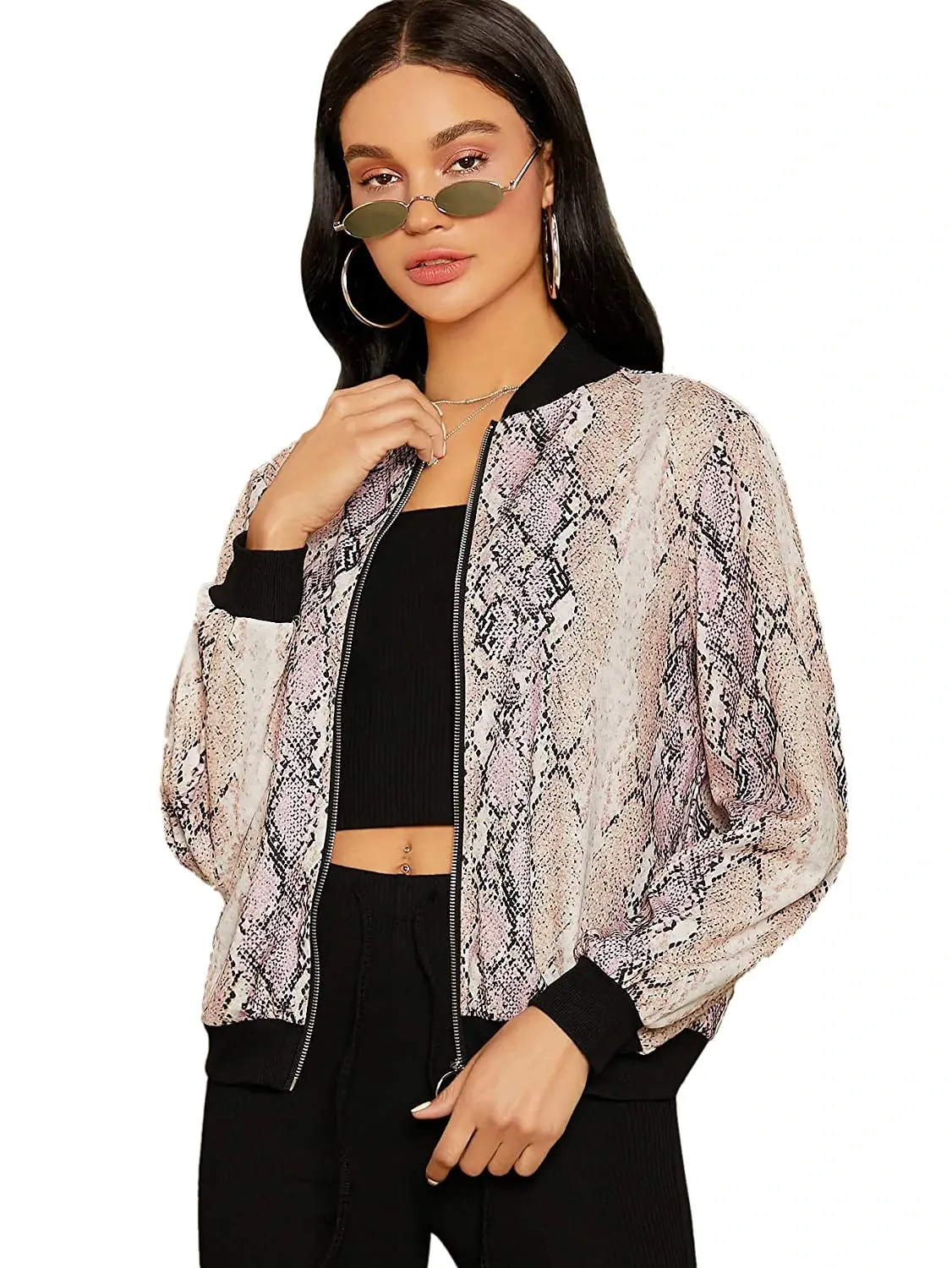 Floerns Women's Crop Bomber Jacket