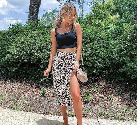  Crop top with a cute slit skirt 