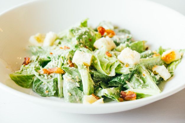 Grilled Caesar salad with sourdough breadcrumbs 